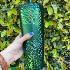 New Starbucks 2022 Spring Light Emerald Green Jeweled Bling Tumbler 24oz Cup